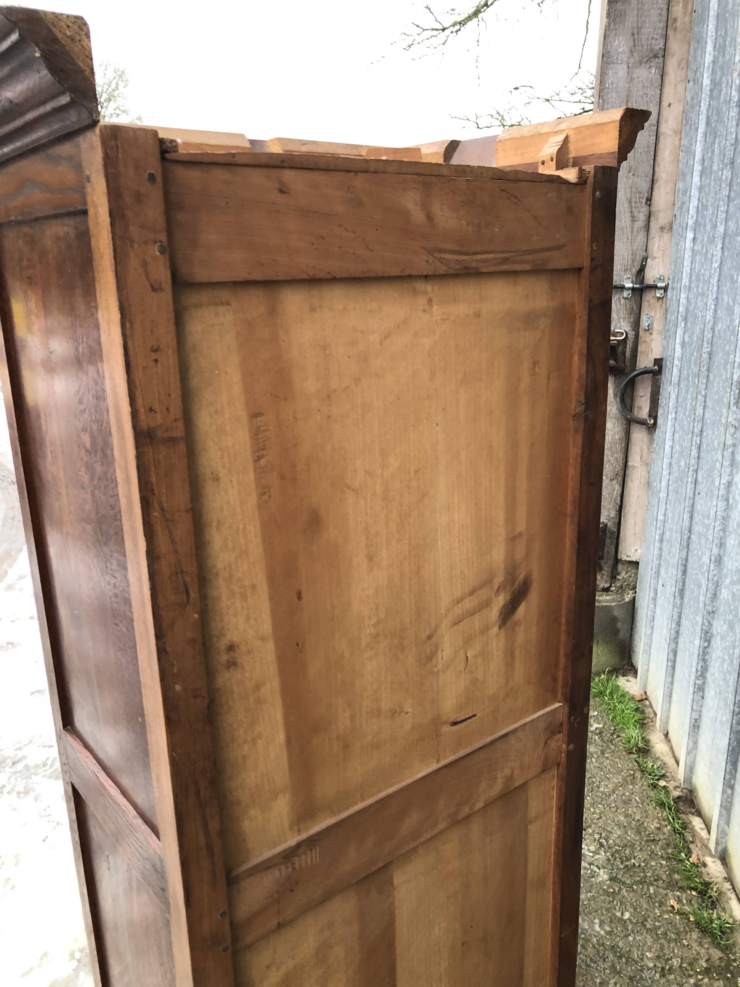 Solid oak wardrobe with 2 doors and 1 drawer in neo Louis XIII style.