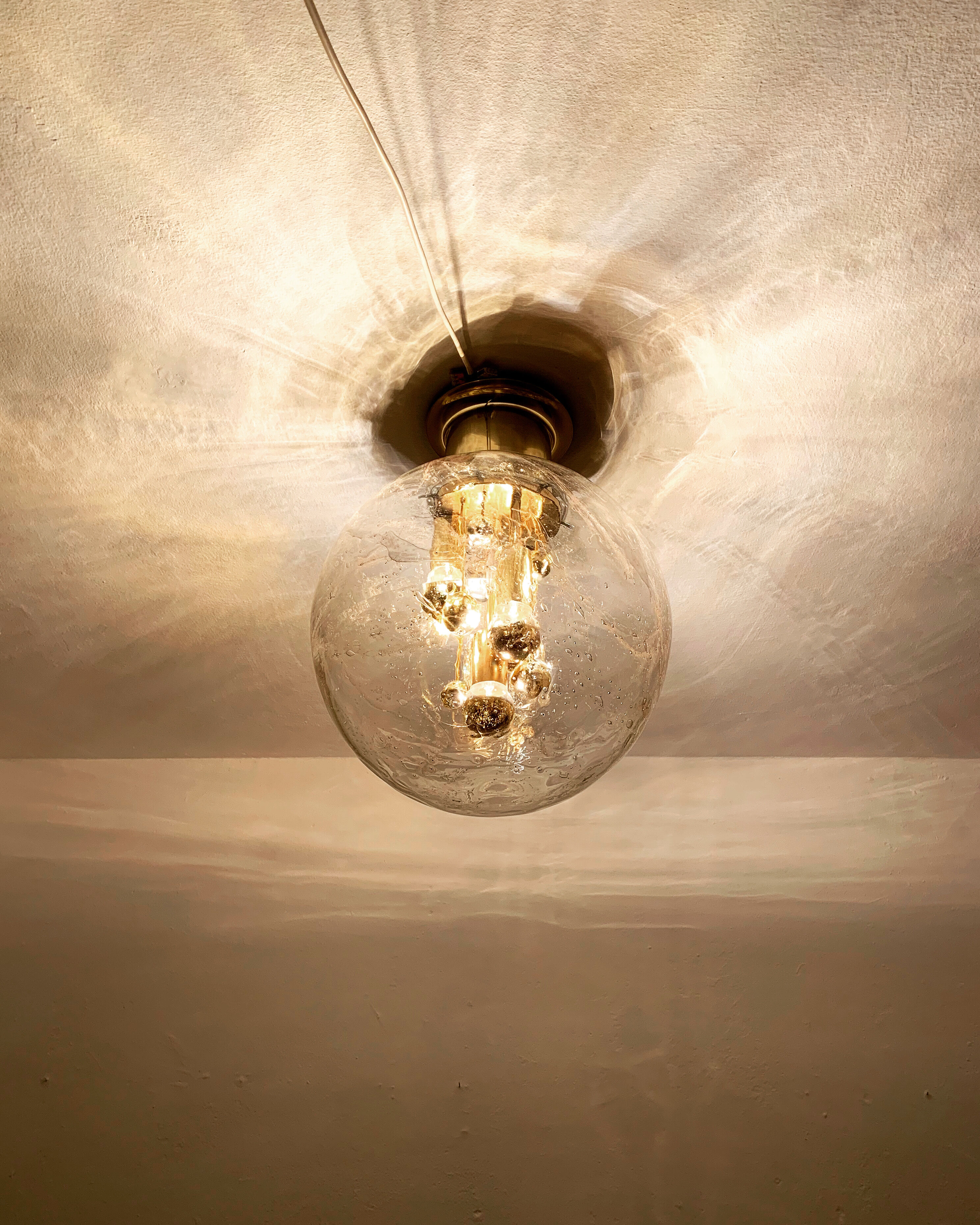 Golden mid-century ice glass ceiling lamp by Doria