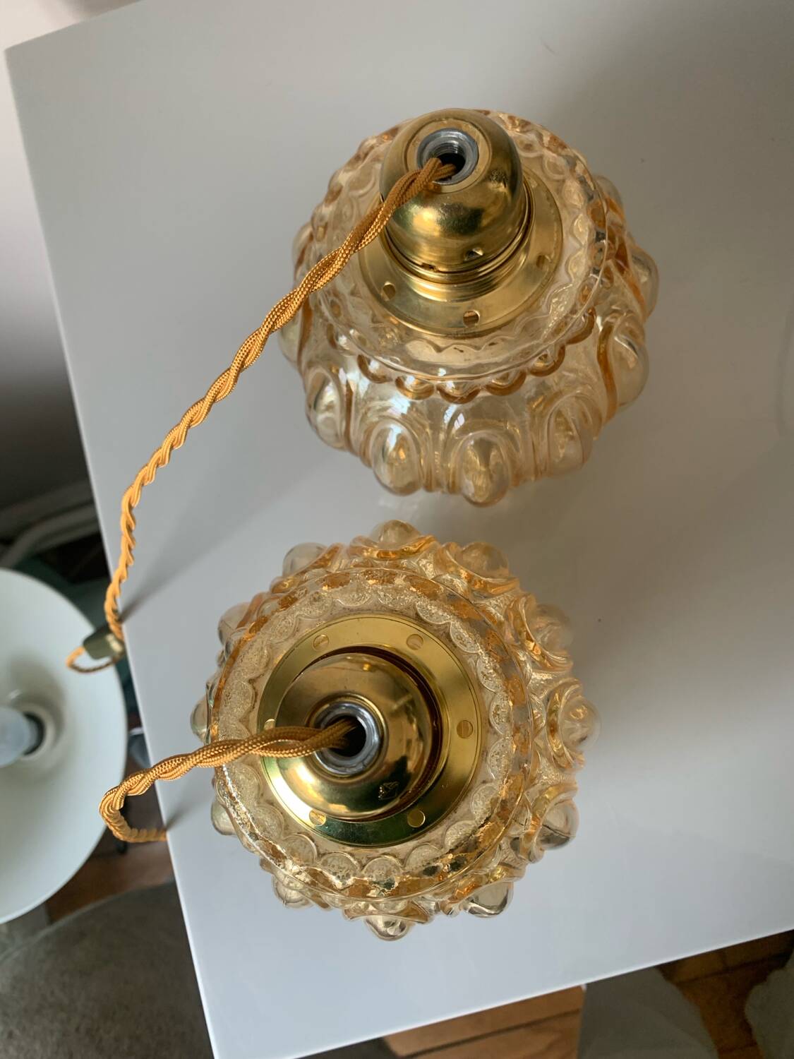 Pair of vintage amber bubble table lamps