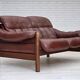 1970s, 2-seater Swedish sofa, brown leather with patina, dark beech wood.