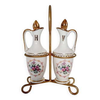 Napoleon Paris style fine porcelain oil and vinegar service with stand