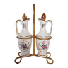 Napoleon Paris style fine porcelain oil and vinegar service with stand