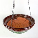 Old basin cup flower pot to hang - skyscraper shape - enamel color green jade