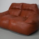 Pouf / Canapé 2 places en cuir patchwork vintage