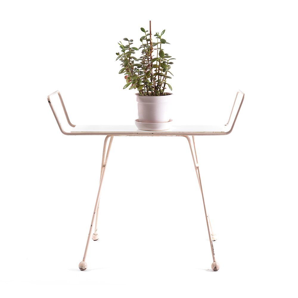 Midcentury Pink Metal Plant Etagere With White Opaline Glass, 1960s