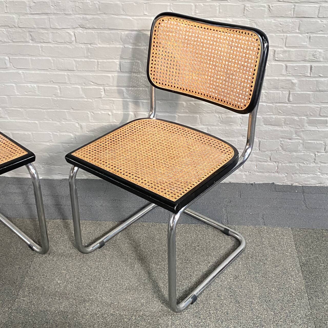Set of 2 black cesca "s32" marcel breuer chairs - italy 1980's