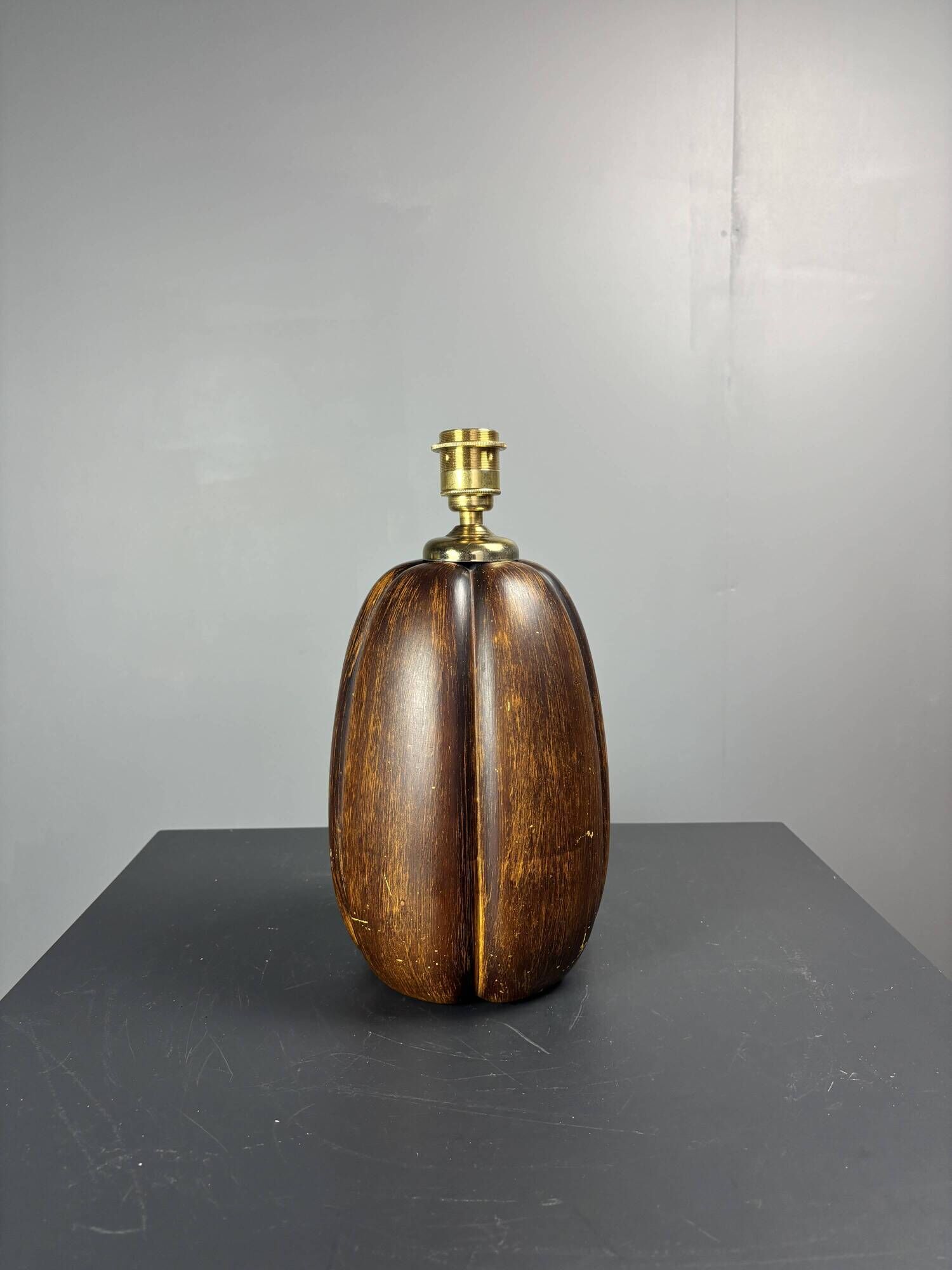 Midcentury faux bois ceramic Coco de Mer table lamp, 1970s