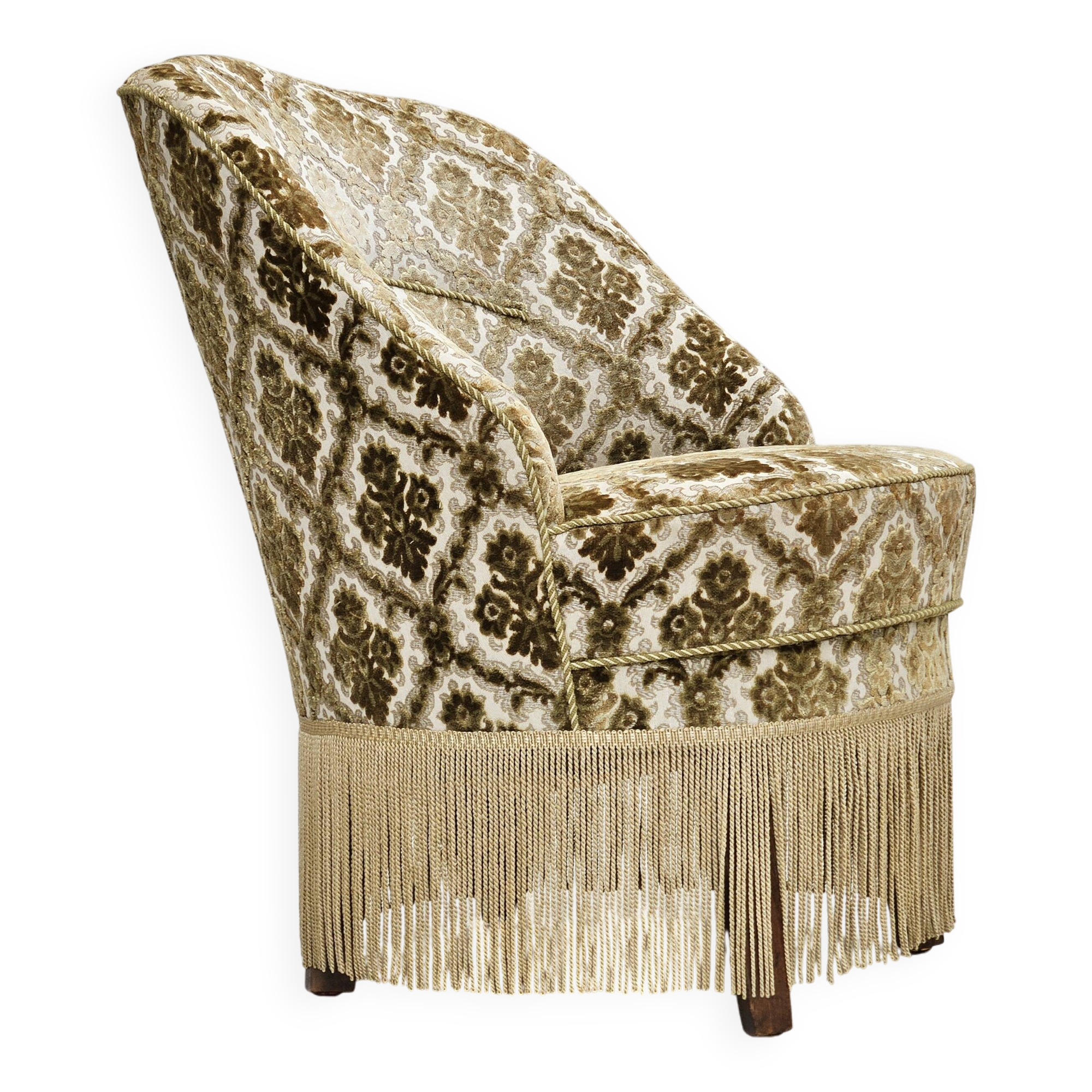 1950s, Danish easy chair, furniture velour, ash wood legs.