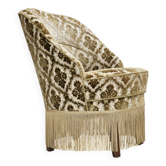 Fauteuil danois des années 1950, revêtement en velours, pieds en frêne.