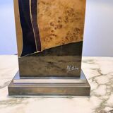 Rare 1970s Jean-Claude Mahey table lamp in burl wood with abstract inlay