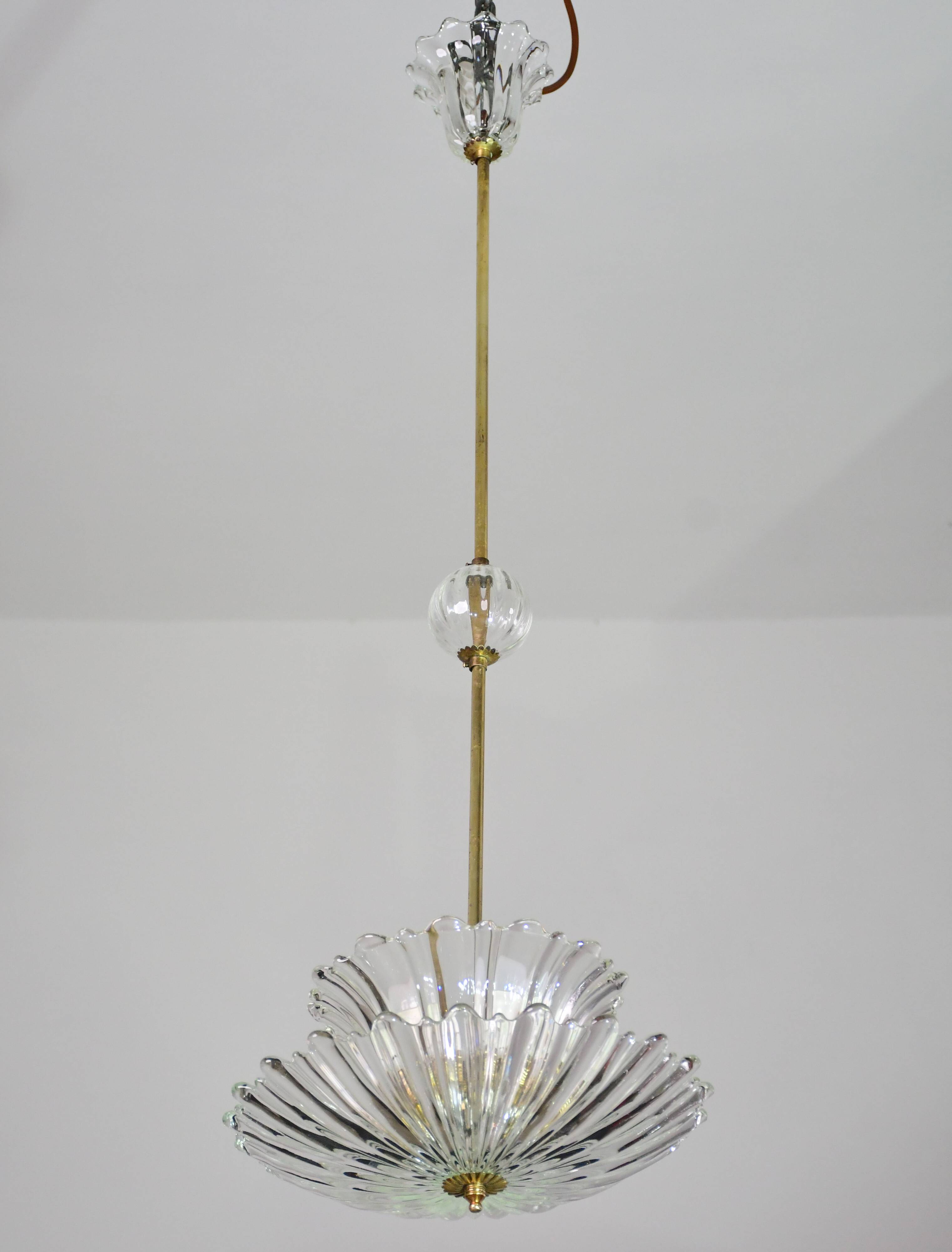 Art Deco pendant light Murano glass by Barovier, 1950