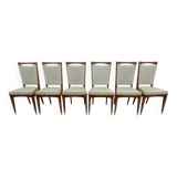 6 Vintage chairs in white beige imitation leather and solid wood with brass legs