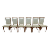 6 Vintage chairs in white beige imitation leather and solid wood with brass legs