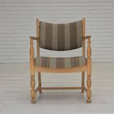 1970s, pair of Scandinavian armchairs, furniture wool, solid oak wood.