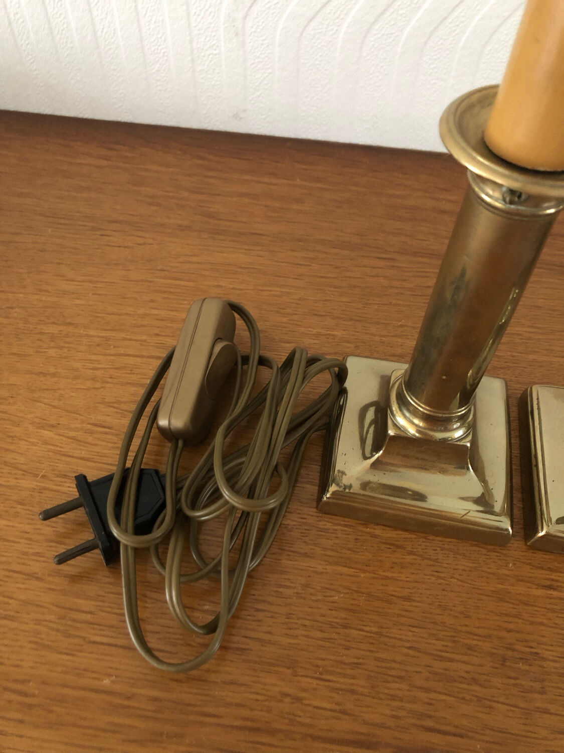 2 old brass candlestick lamp bases