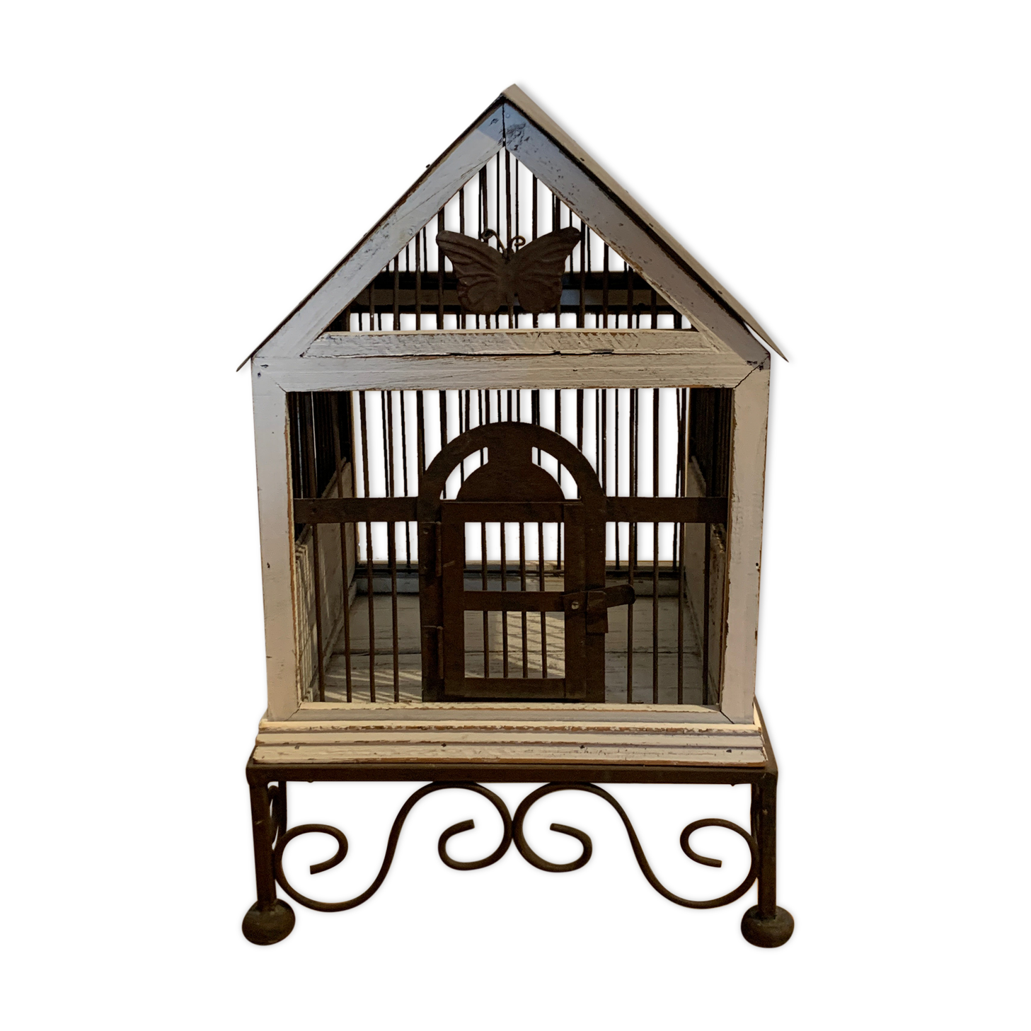 Iron and wood bird cage