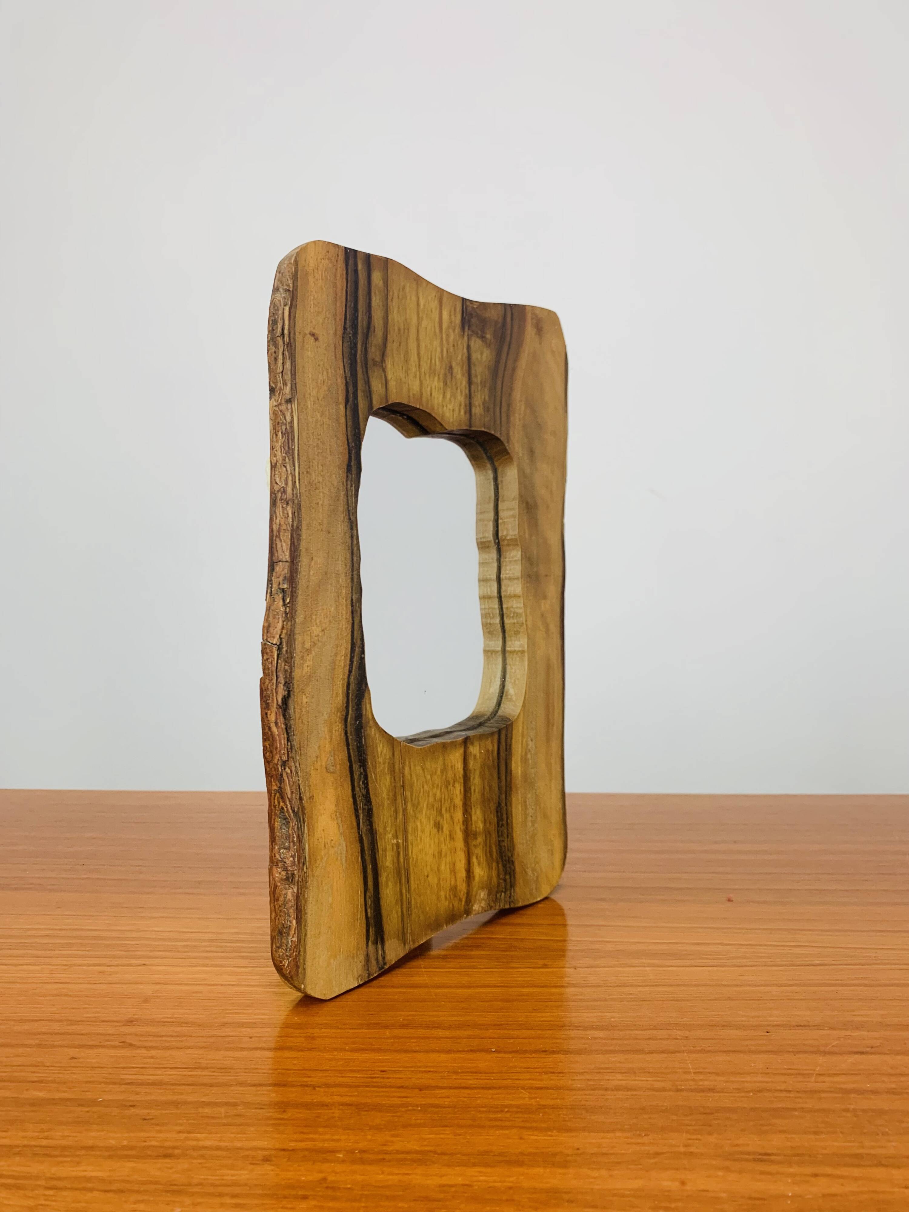 Miroir brutaliste bois d'olivier, vintage