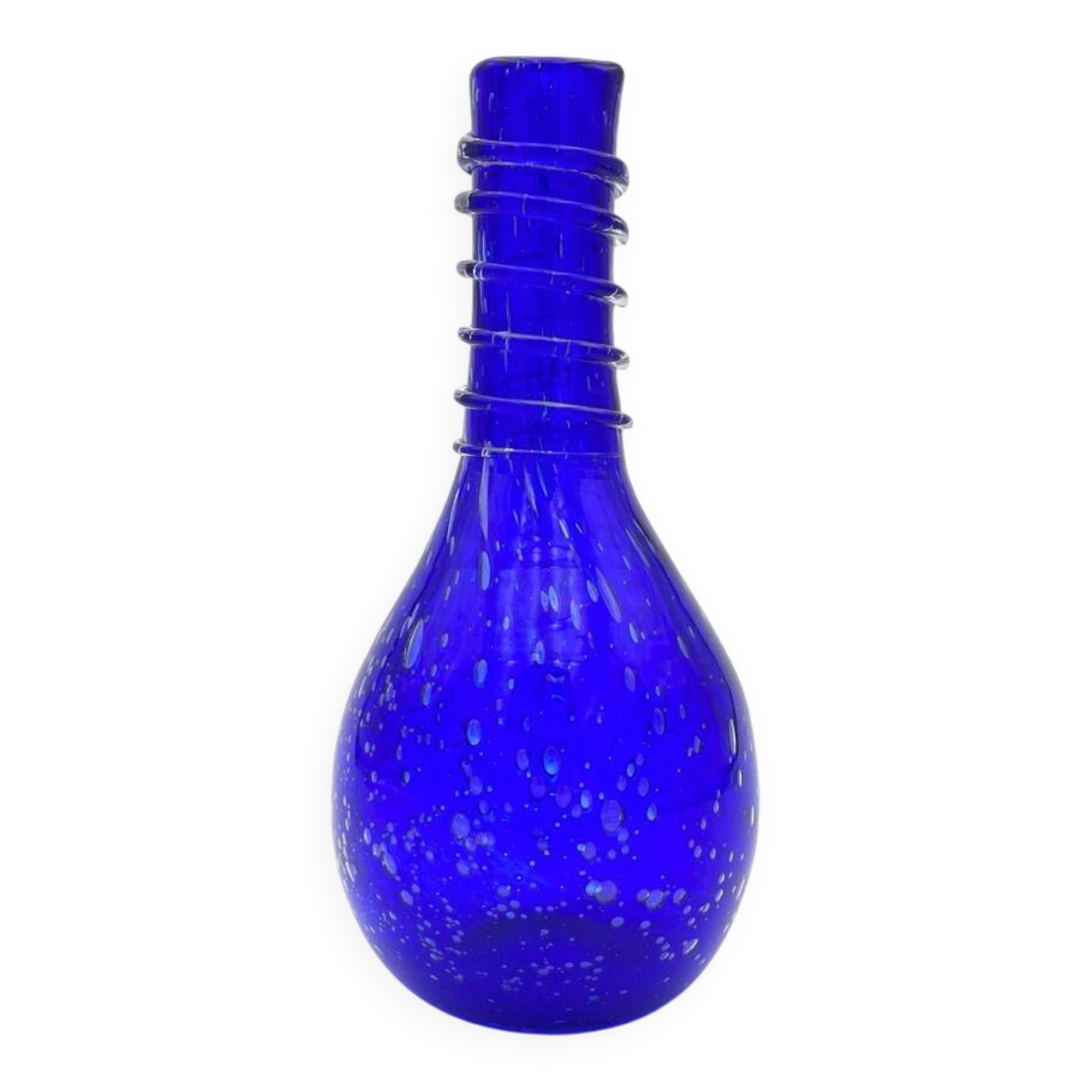 Empoli Cobalt Blue Bubble Glass Vase Mid-Century