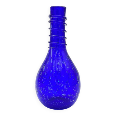 Vase Empoli Verre Bullé Bleu Cobalt Mid-Century
