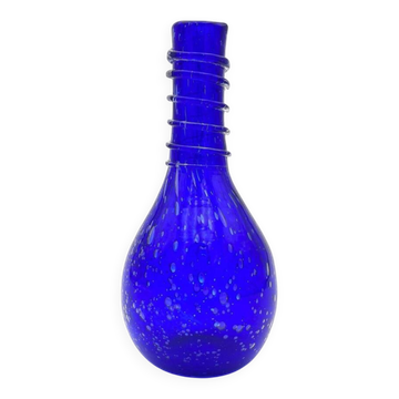 Vase Empoli Verre Bullé Bleu Cobalt Mid-Century