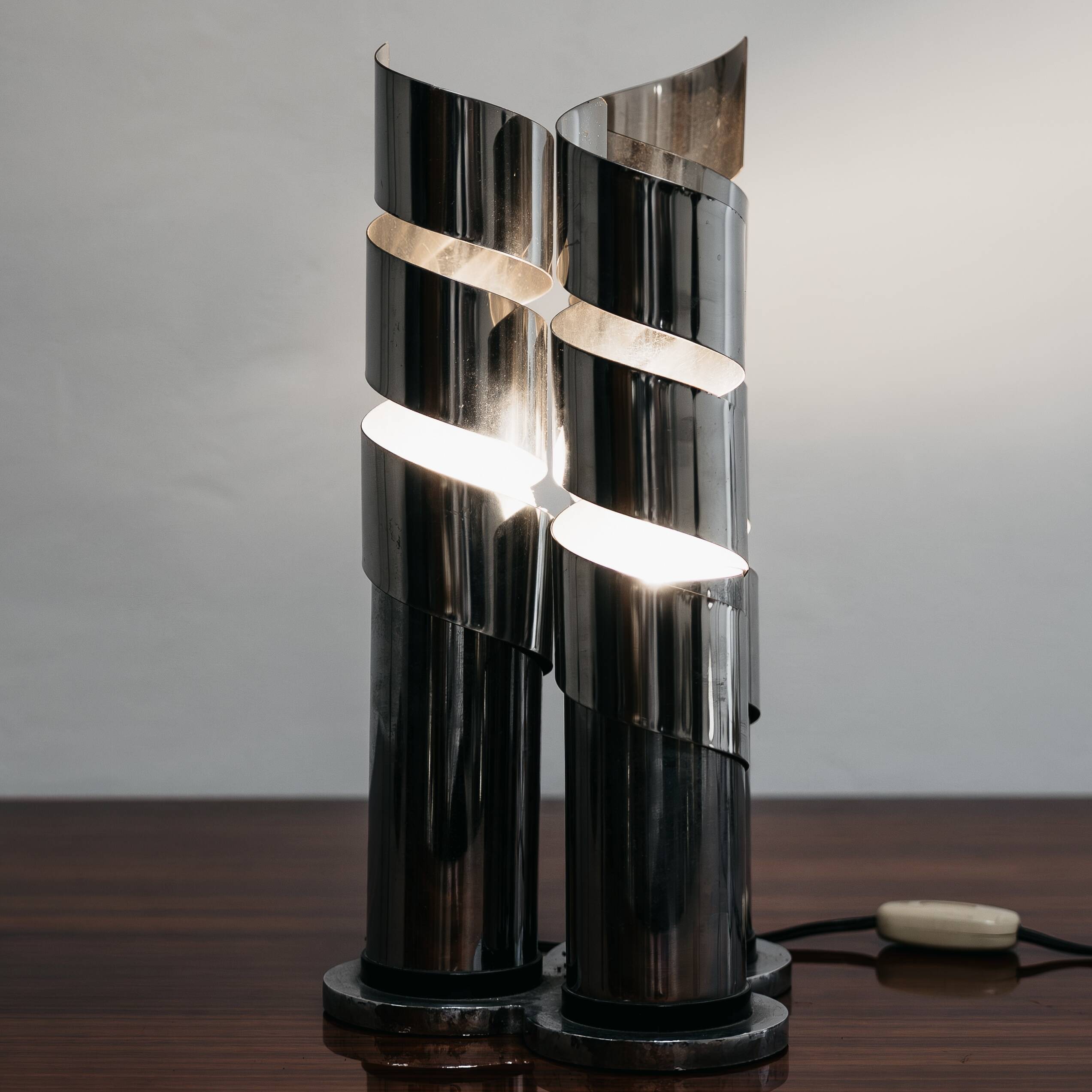 Lampada Da Tavolo Design In Acciaio Cromato A Spirale LAMA Italy Anni