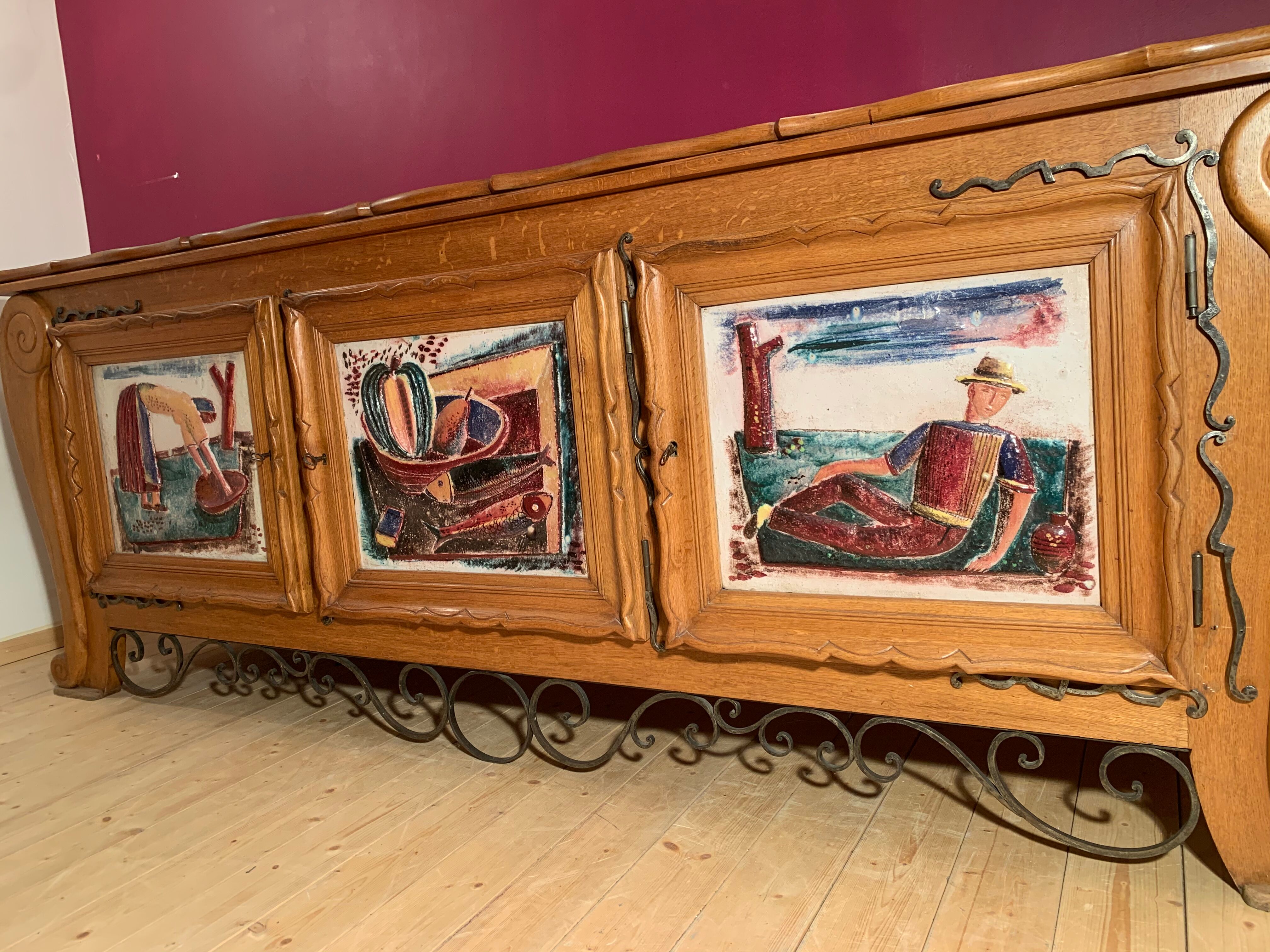 Modernist wood and ceramics sideboard of the 1950s
