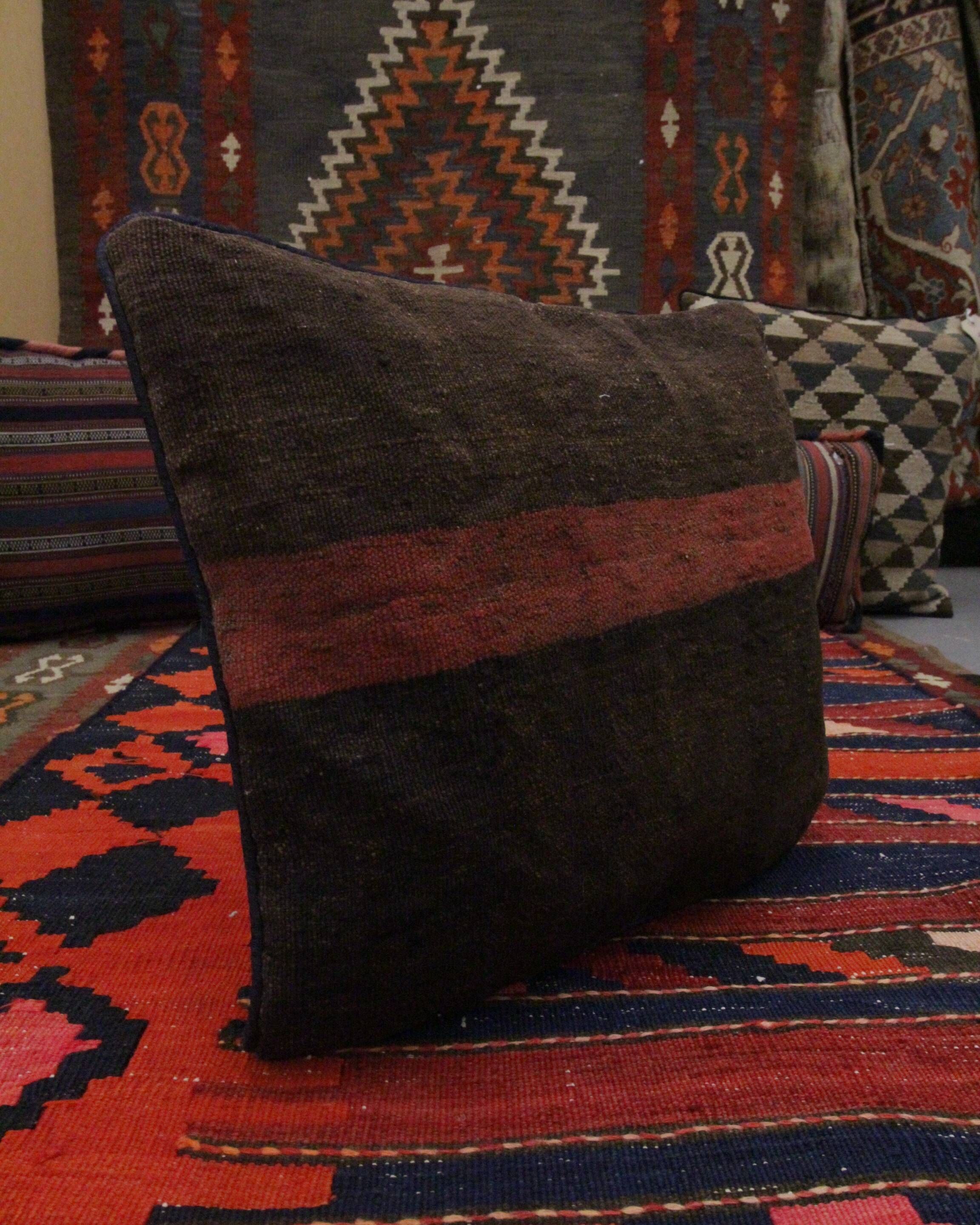 Handwoven Kilim Orange Brown Wool Cushion Cover 40x40cm