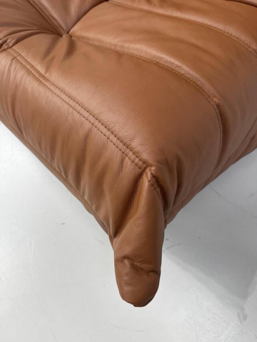 Togo lounge chair in dark cognac leather attributed to Michel Ducaroy for Ligne Roset