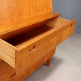 Vintage cabinet with drop-down design, wood, 3 drawers from the 1960s, original