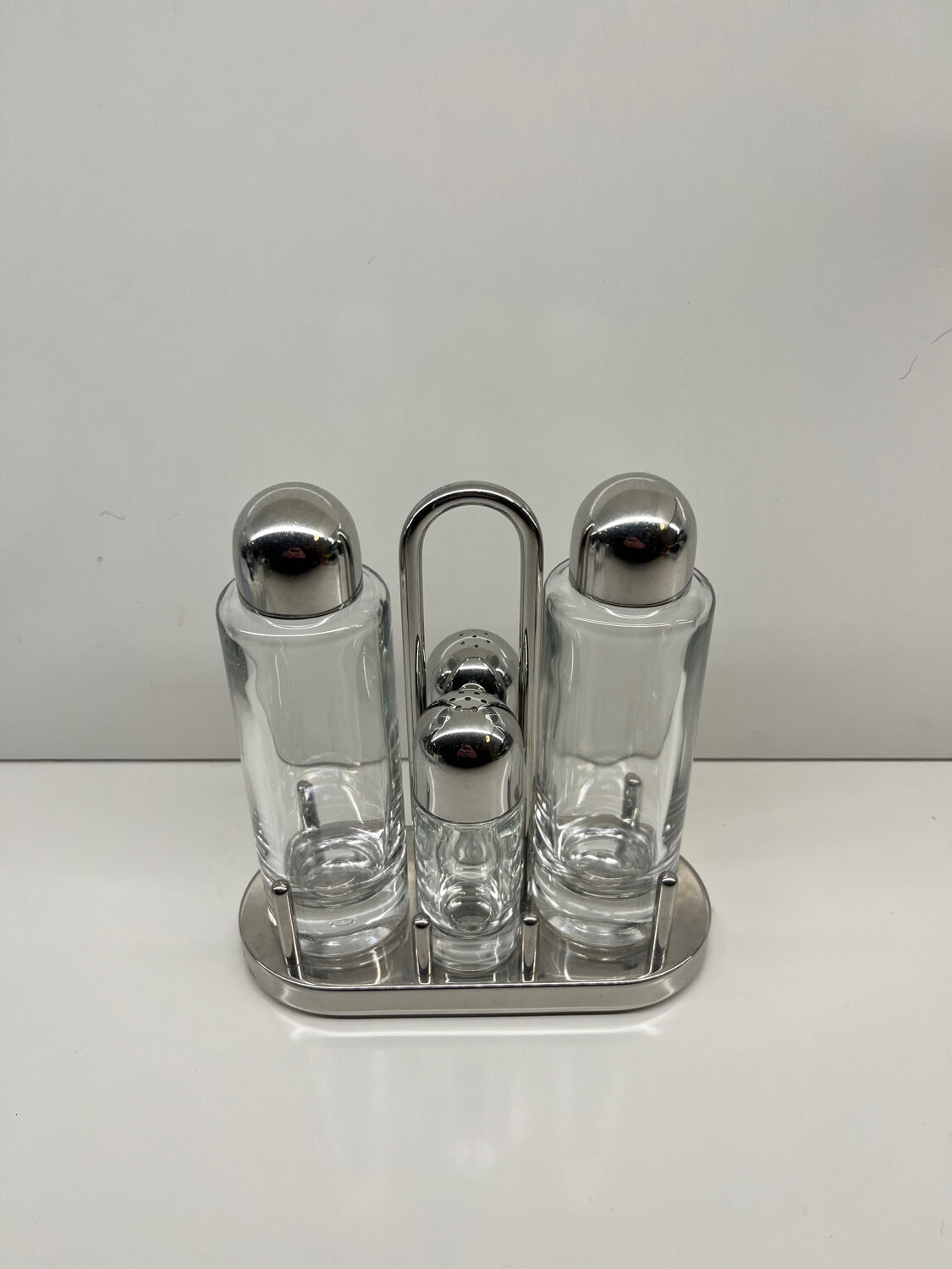 Alessi – 5070 – Ettore Sottsass – Condiment set – Stainless steel & glass