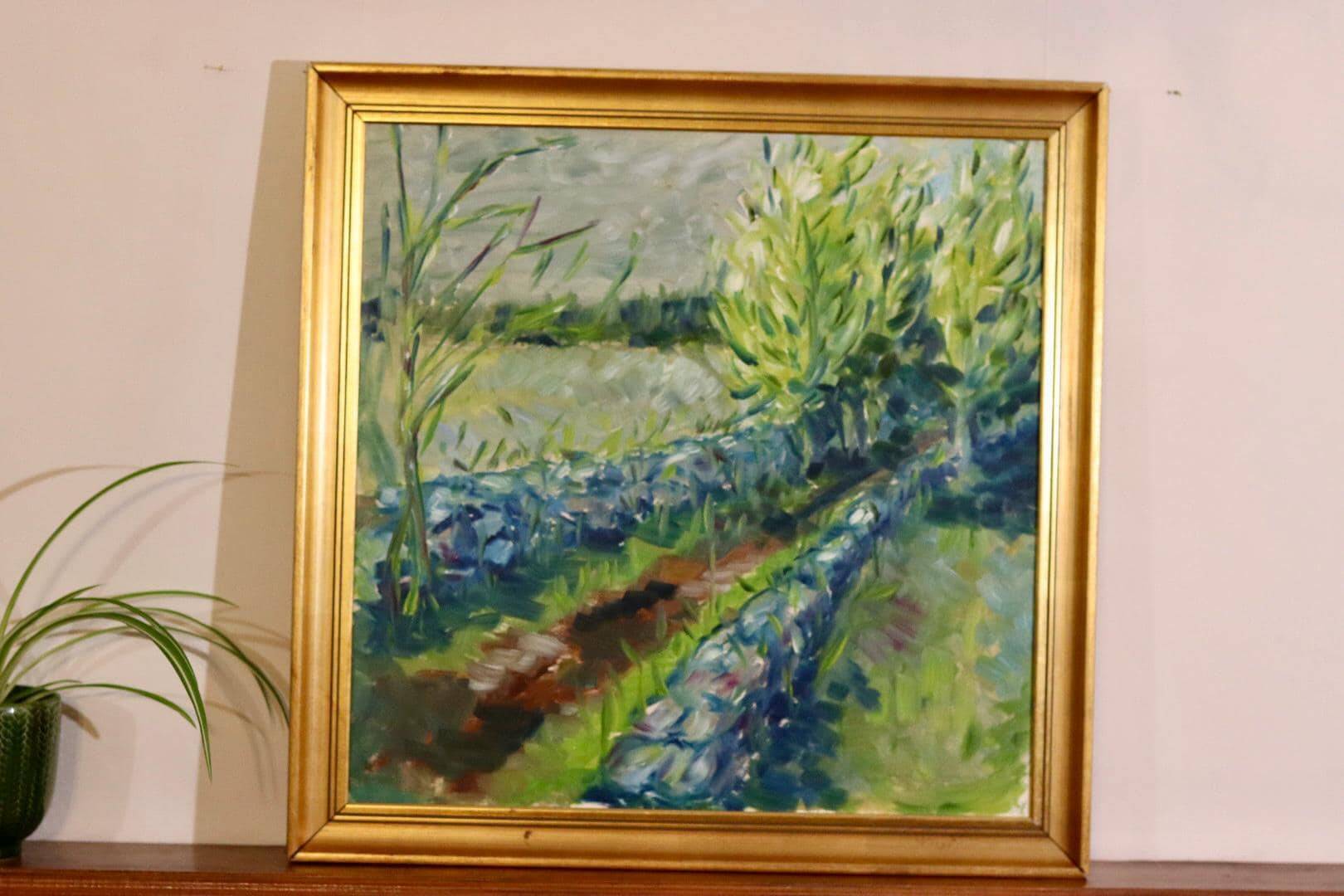 Original Swedish Mid Century Oil on Canvas "Path" - Vintage & Framed