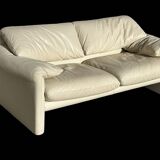 Maralunga White Leather Sofa By Vico Magistretti For Cassina, 1970s No. 2