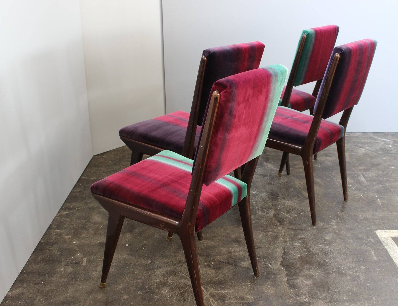 Mid-Century Velvet Dining Chairs, 1950s, Set of 4