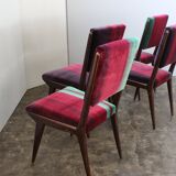 Mid-Century Velvet Dining Chairs, 1950s, Set of 4