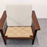 Pair of Scandinavian style armchairs in teak, France circa 1950.