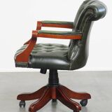 Timeless English style green cowhide chesterfield office chair on casters