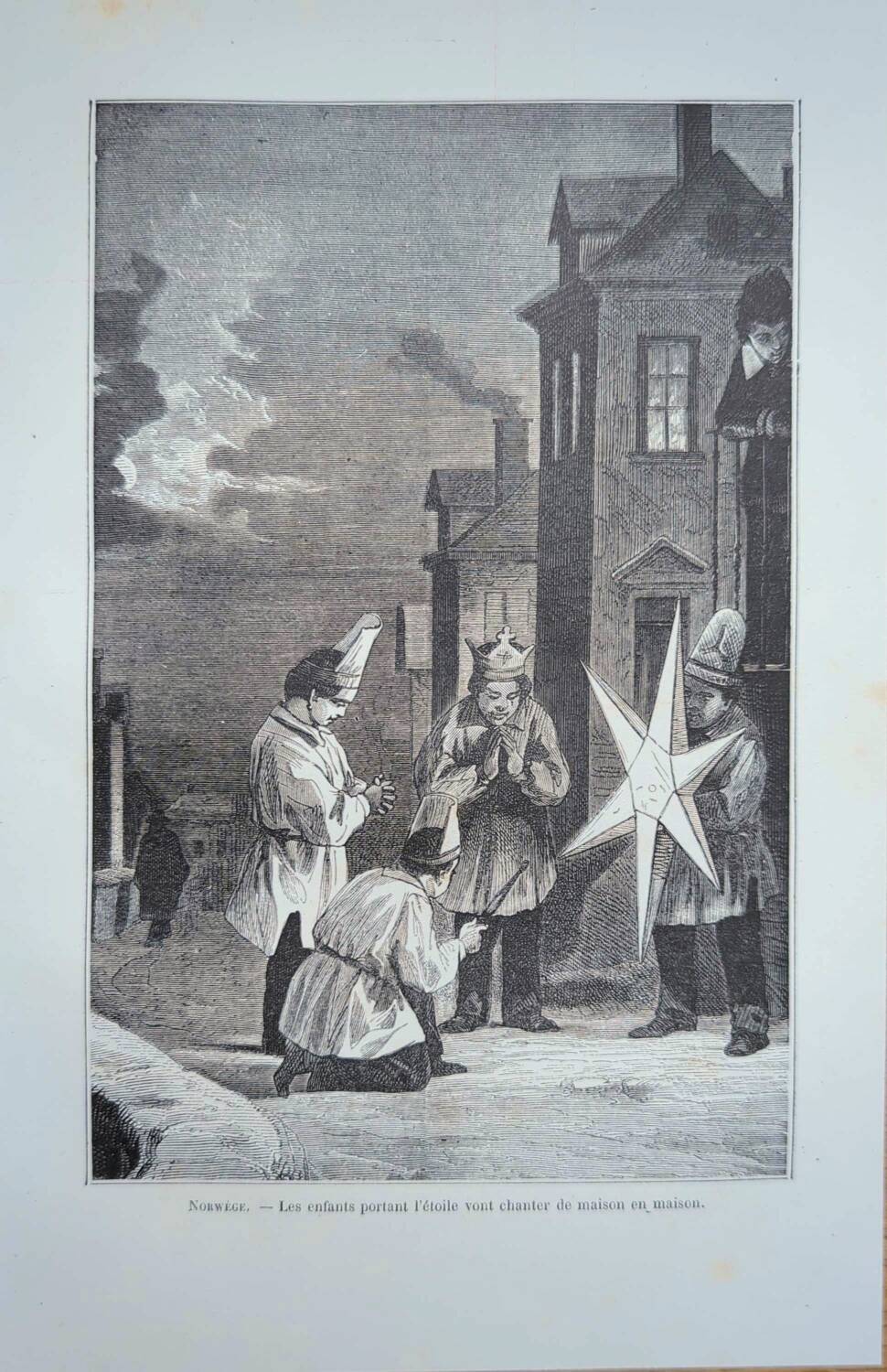 Christmas in Norway, old engraving, printed in 1885.