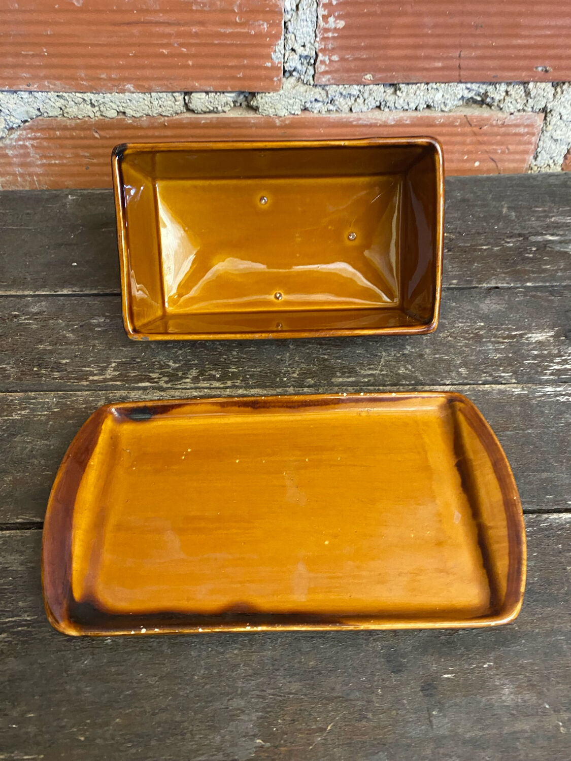 Beurrier Ancien ST CLEMENT Céramique Marron Made In France Vintage #D8