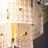 Vintage Embossed Glass Chandelier: 1970s Brass Pendant Lamp