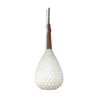 Scandinavian teak and opaline hanging lamp