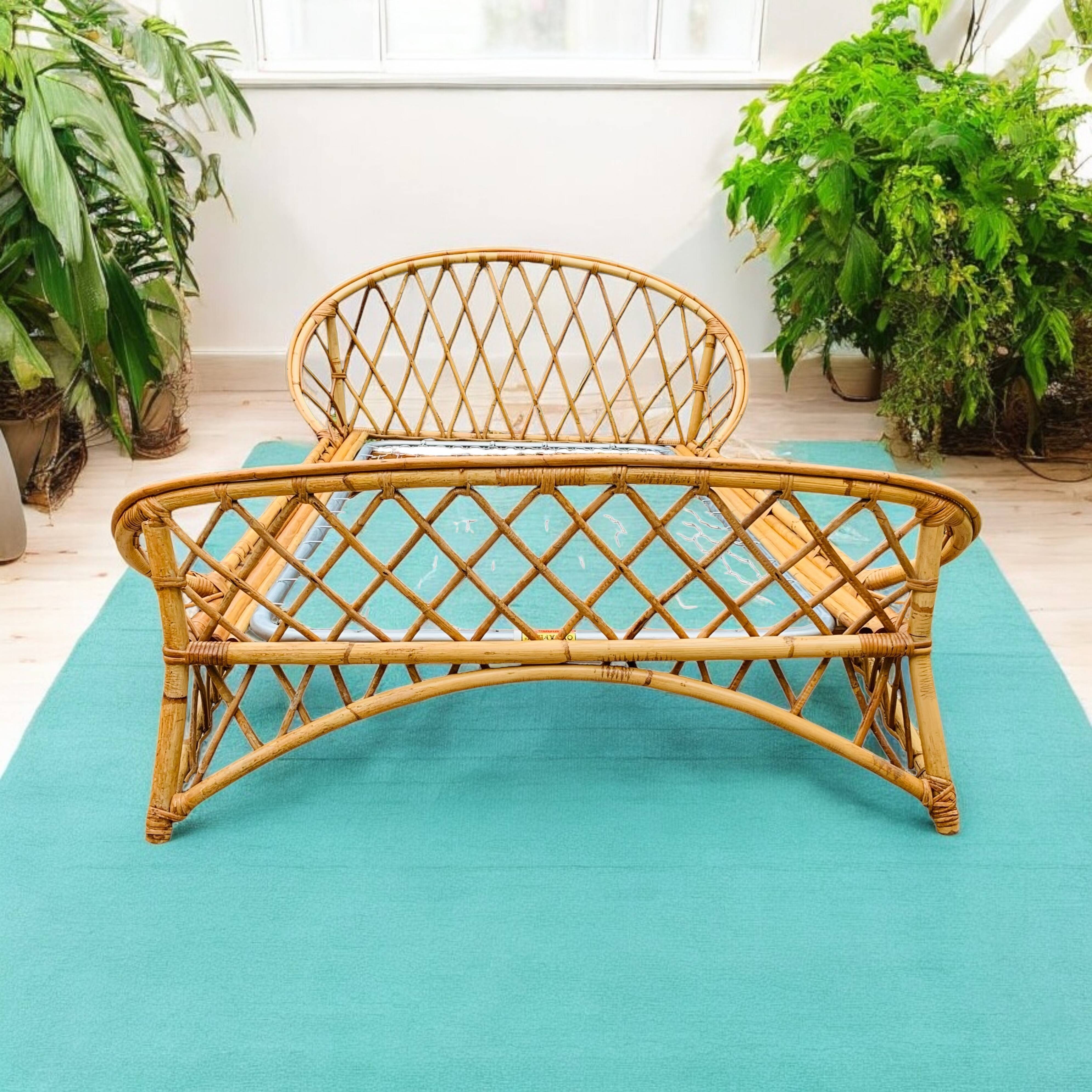 Rattan basket bed 90x190 vintage 1960