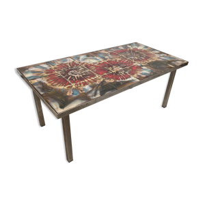 Table basse vintage metal - ceramique peinte