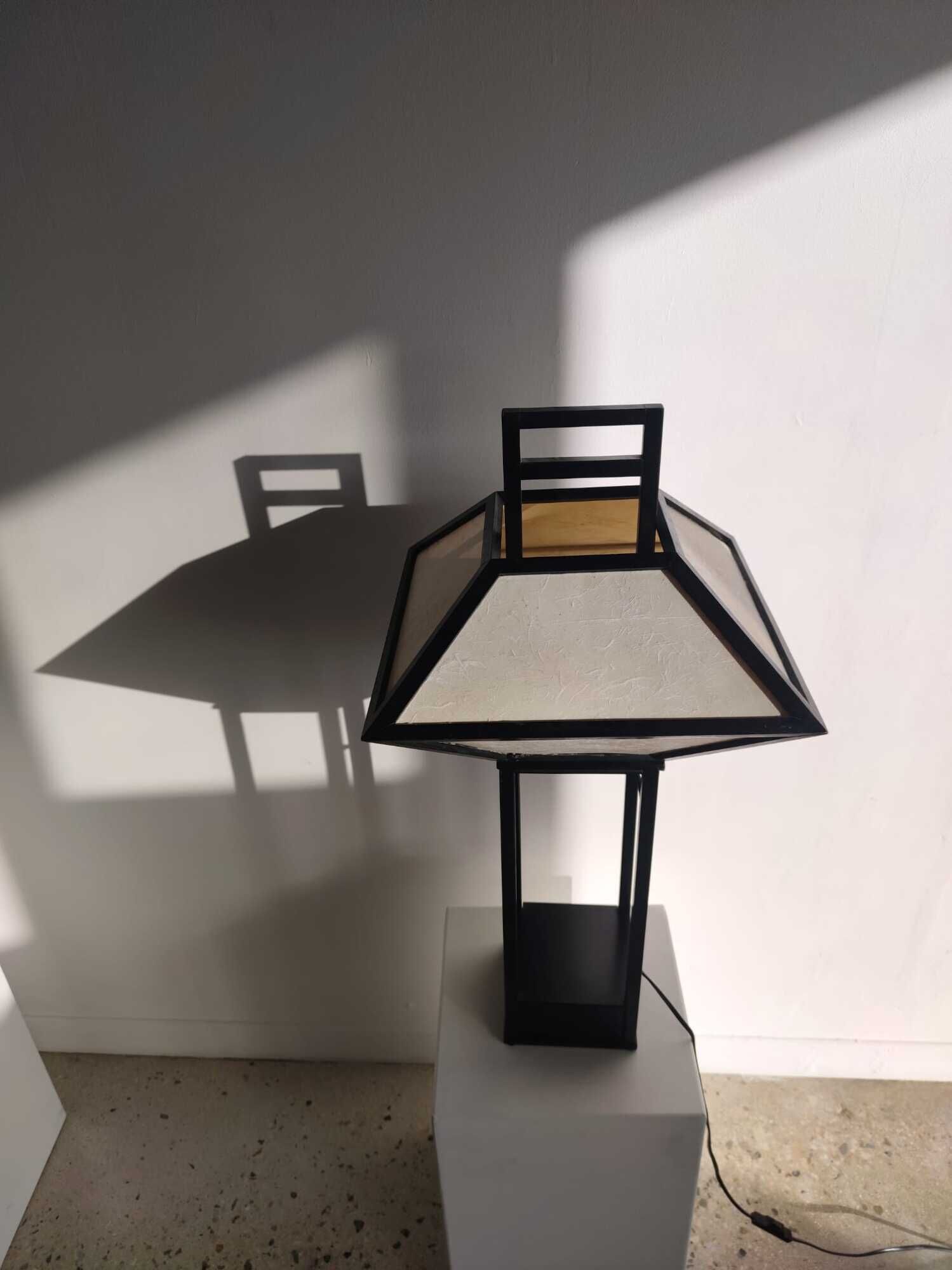 Japanese lamp in black lacquered wood and rice paper H:75cm