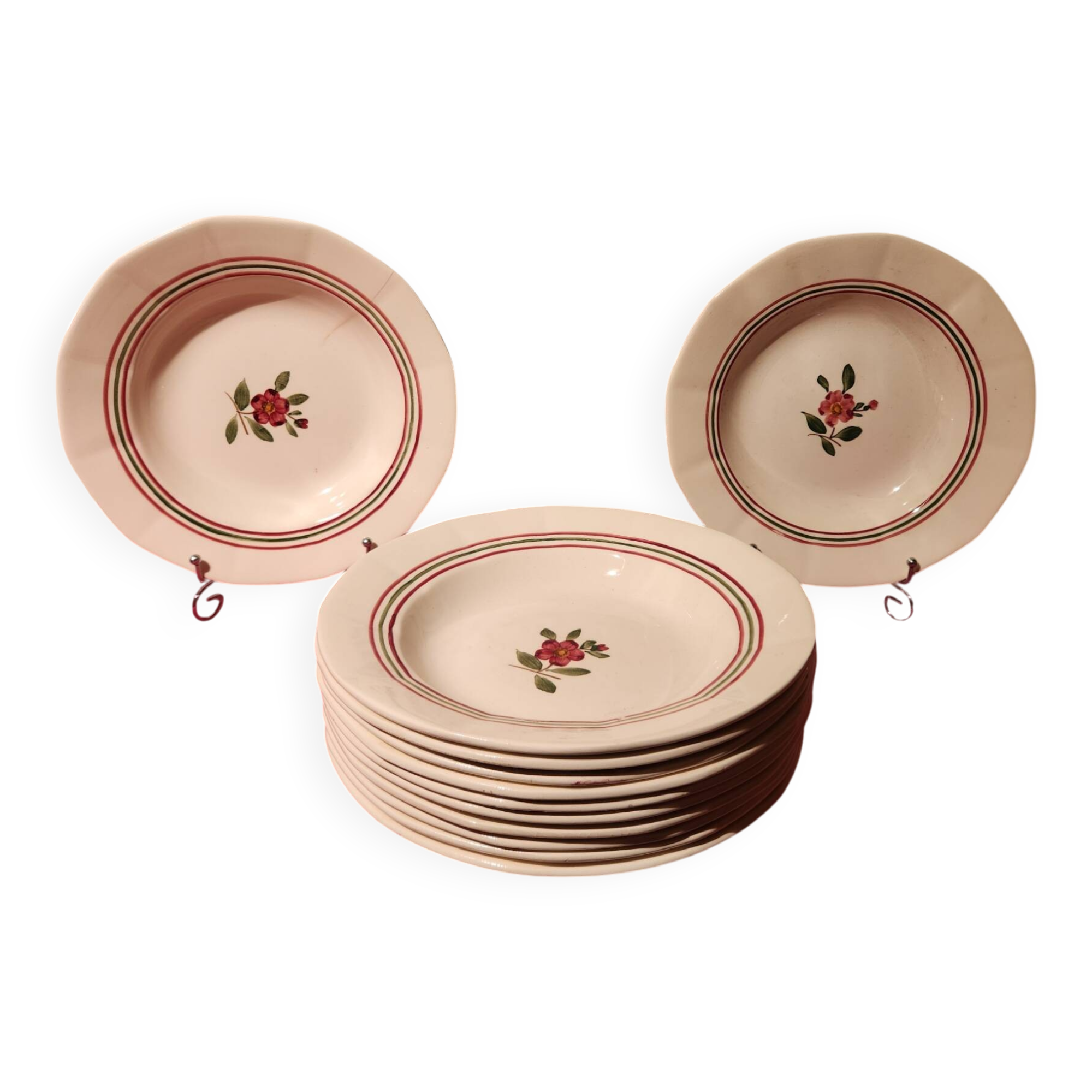 12 deep plates Armelle Sarreguemines hand-painted