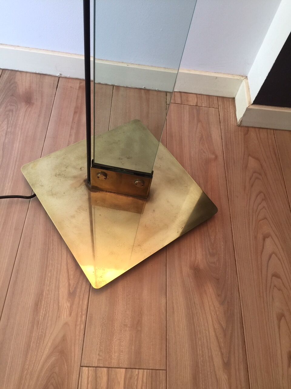 Glass and brass floor lamp by Max Baguara for Lamperti, Italy, 1970s