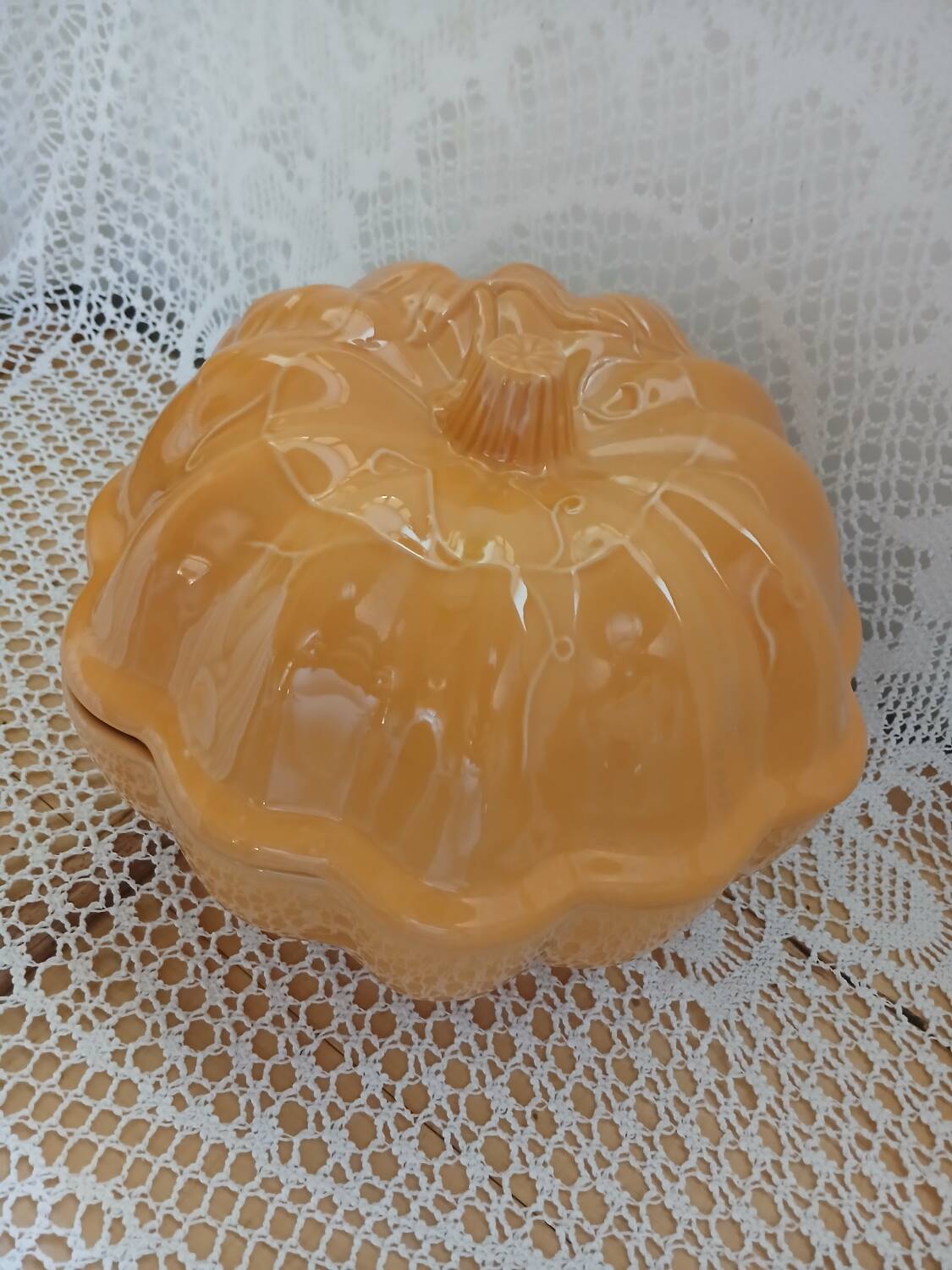 Antique pumpkin slip tureen