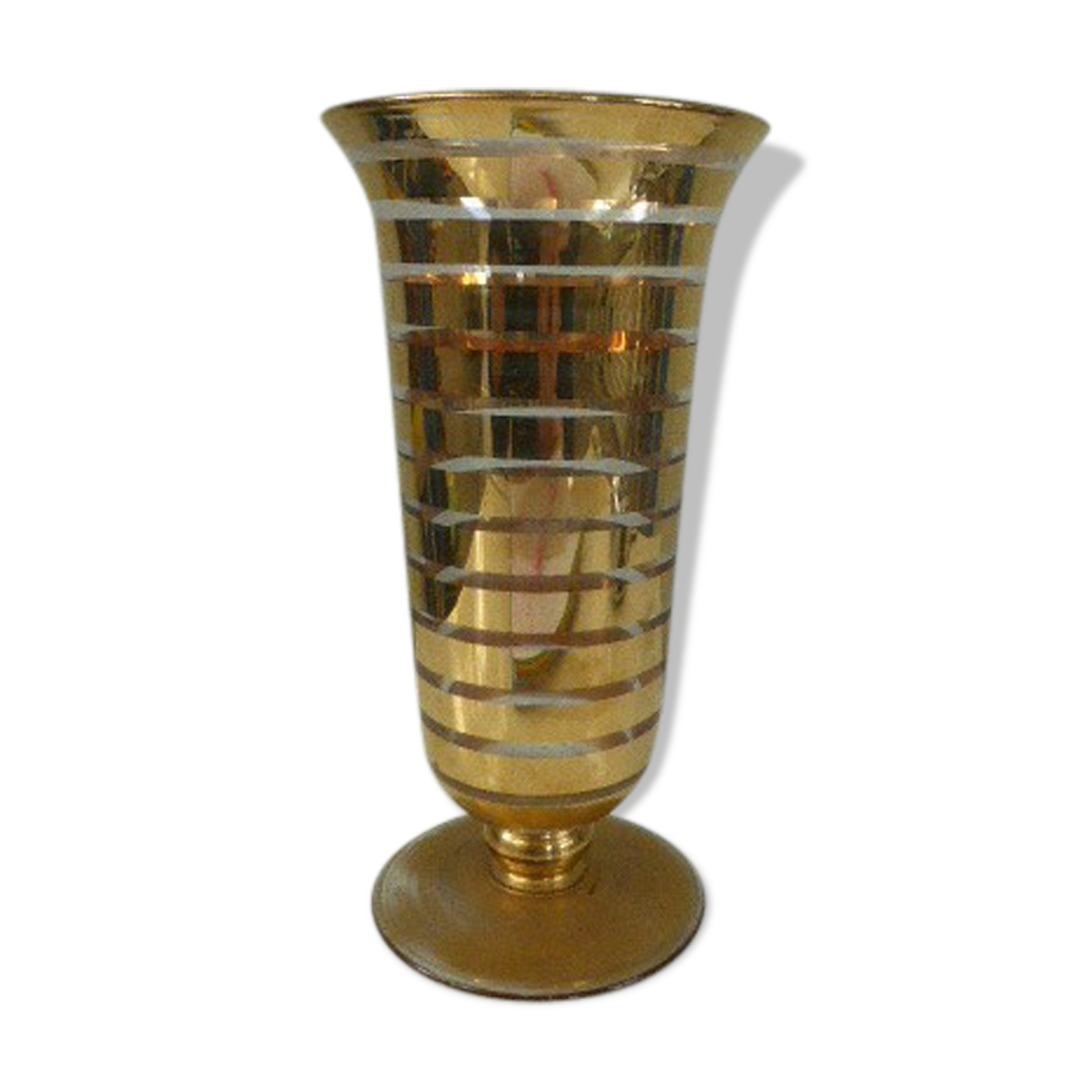 Vase en verre évasé, art deco, avec des bandes géométriques dorés, art