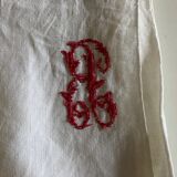 19th century embroidered linen thread tablecloth embroidered red