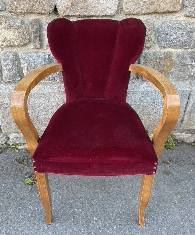 Pair of vintage studded velvet bridge chairs, 1950s