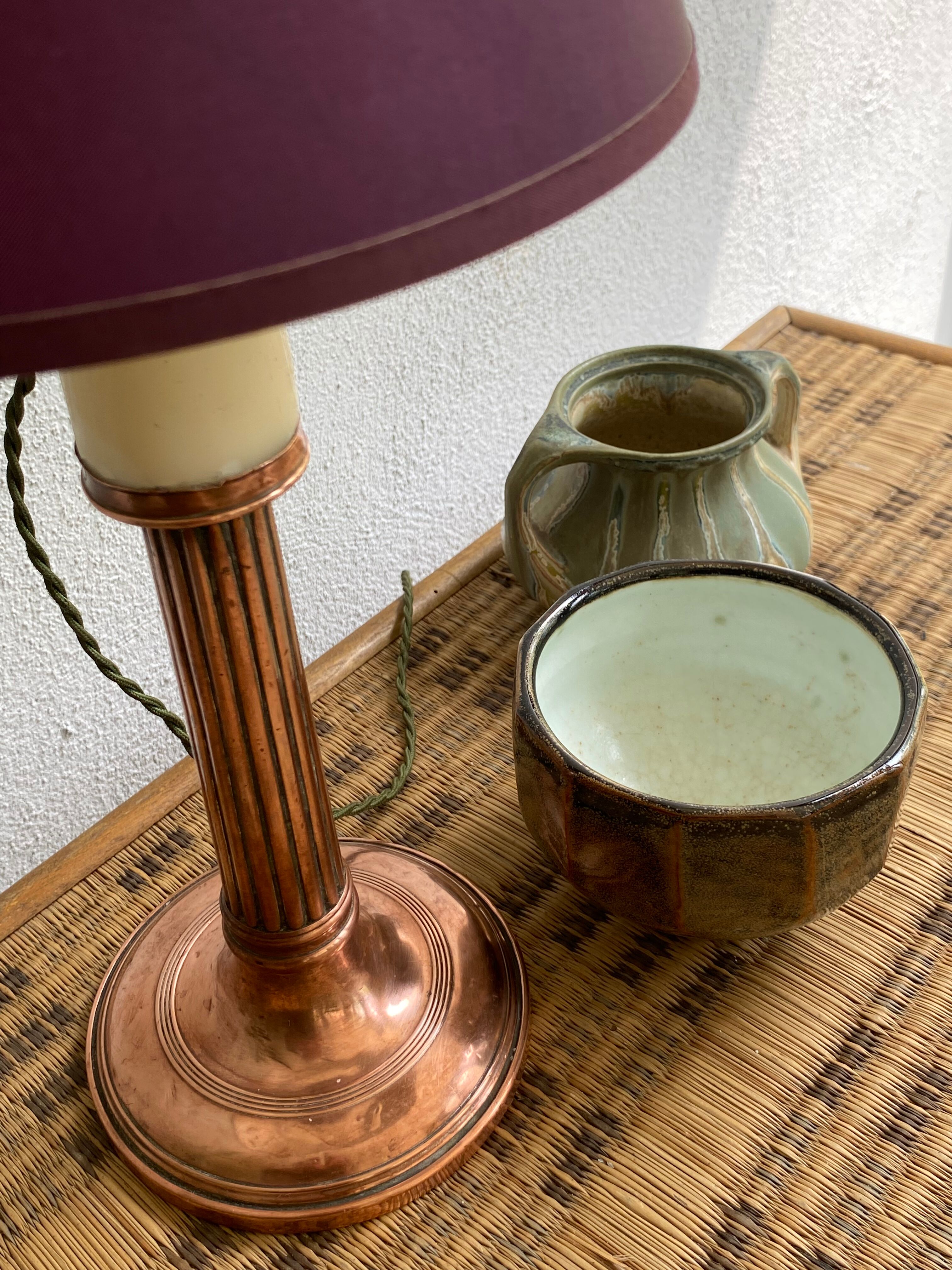 Copper lamp, cable 2 m, fabric shade